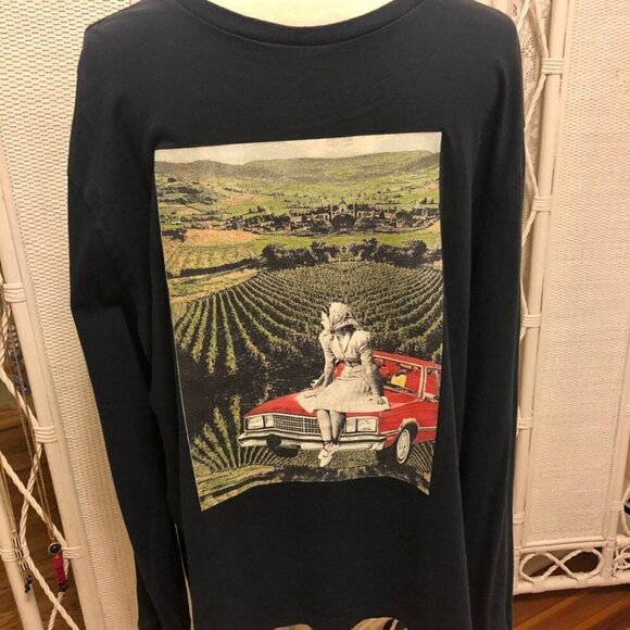 Graphic Tee Art Collage Scenic Nature Navy Longsleeve Handmade Unisex Large - Picture 7 of 10